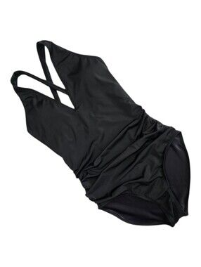 Venus Women's One Piece Swimsuit Slimming Ruched Surplice V-Neck Black 10